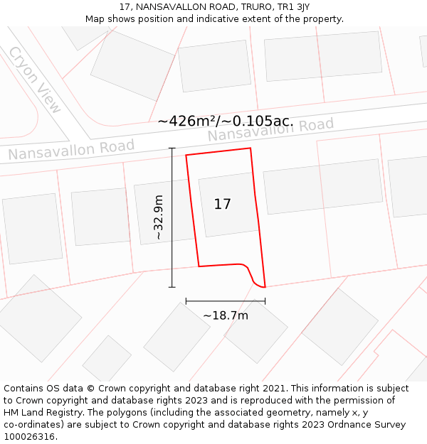 17, NANSAVALLON ROAD, TRURO, TR1 3JY: Plot and title map