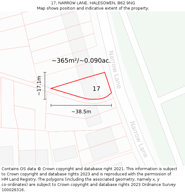 17, NARROW LANE, HALESOWEN, B62 9NG: Plot and title map