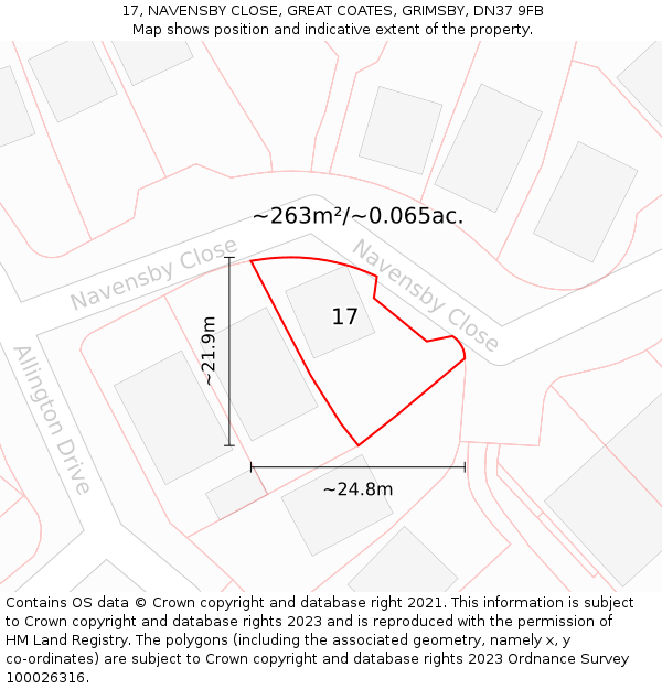 17, NAVENSBY CLOSE, GREAT COATES, GRIMSBY, DN37 9FB: Plot and title map