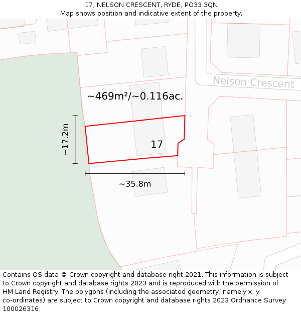 17, NELSON CRESCENT, RYDE, PO33 3QN: Plot and title map