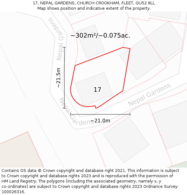 17, NEPAL GARDENS, CHURCH CROOKHAM, FLEET, GU52 8LL: Plot and title map