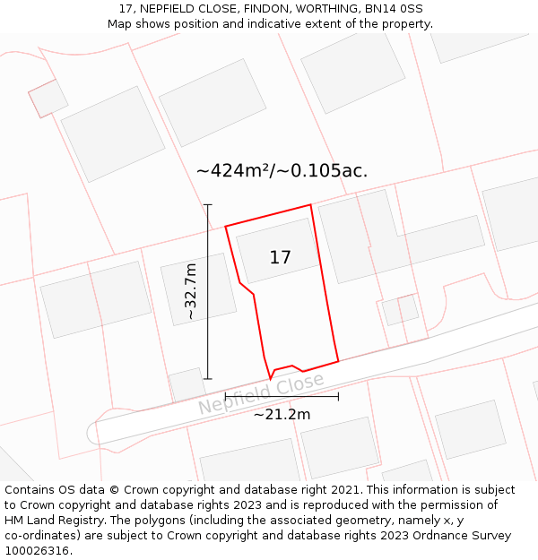 17, NEPFIELD CLOSE, FINDON, WORTHING, BN14 0SS: Plot and title map