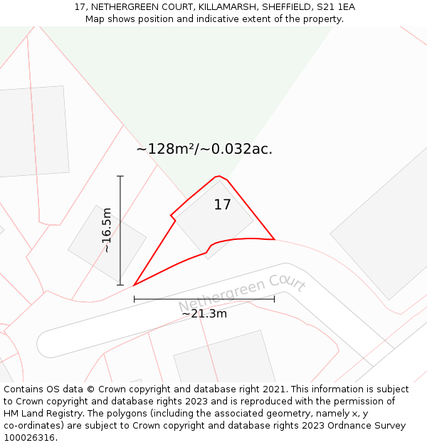 17, NETHERGREEN COURT, KILLAMARSH, SHEFFIELD, S21 1EA: Plot and title map