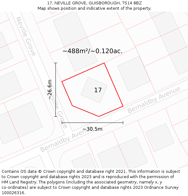 17, NEVILLE GROVE, GUISBOROUGH, TS14 8BZ: Plot and title map