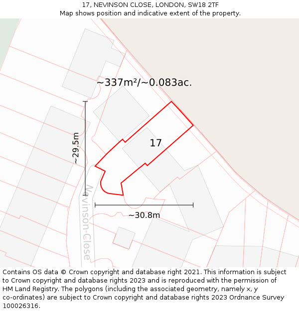 17, NEVINSON CLOSE, LONDON, SW18 2TF: Plot and title map