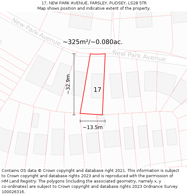 17, NEW PARK AVENUE, FARSLEY, PUDSEY, LS28 5TR: Plot and title map