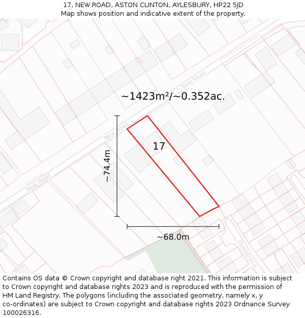 17, NEW ROAD, ASTON CLINTON, AYLESBURY, HP22 5JD: Plot and title map