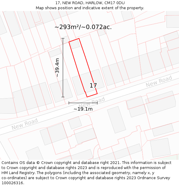 17, NEW ROAD, HARLOW, CM17 0DU: Plot and title map