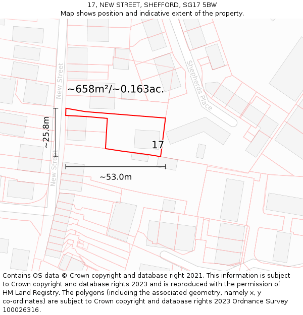 17, NEW STREET, SHEFFORD, SG17 5BW: Plot and title map