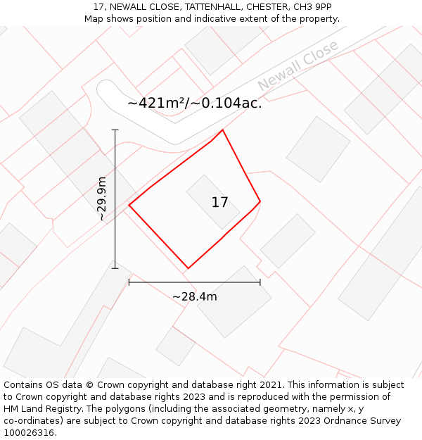 17, NEWALL CLOSE, TATTENHALL, CHESTER, CH3 9PP: Plot and title map