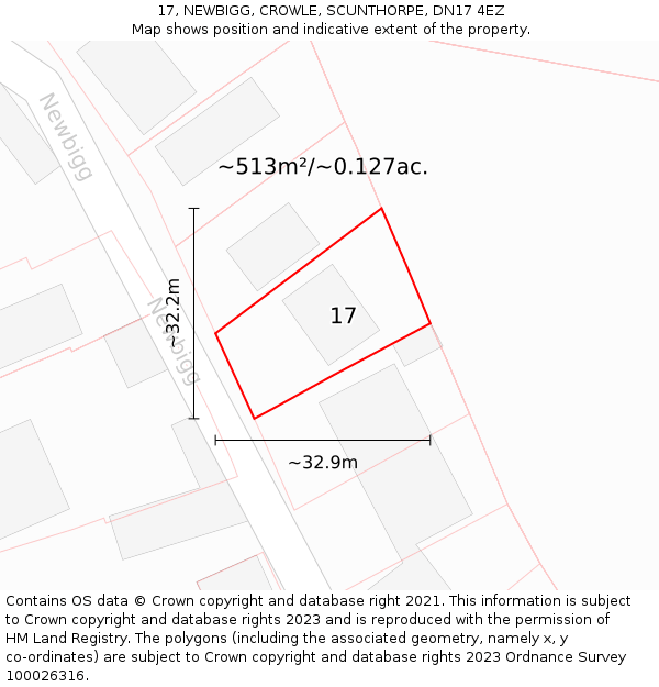 17, NEWBIGG, CROWLE, SCUNTHORPE, DN17 4EZ: Plot and title map