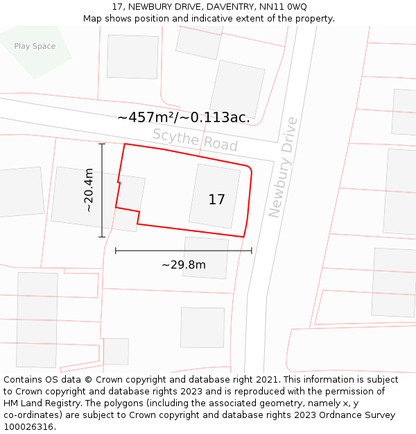 17, NEWBURY DRIVE, DAVENTRY, NN11 0WQ: Plot and title map