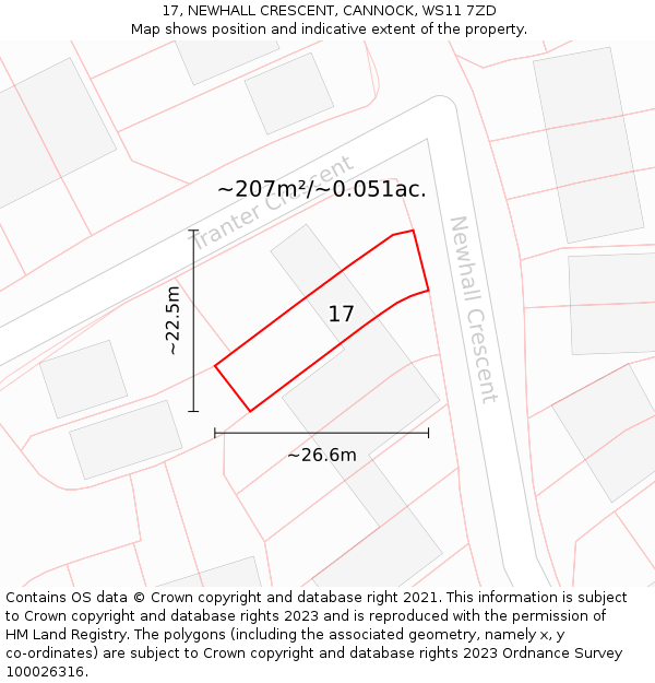 17, NEWHALL CRESCENT, CANNOCK, WS11 7ZD: Plot and title map