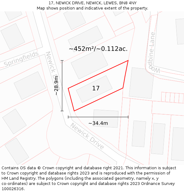 17, NEWICK DRIVE, NEWICK, LEWES, BN8 4NY: Plot and title map