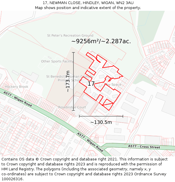 17, NEWMAN CLOSE, HINDLEY, WIGAN, WN2 3AU: Plot and title map