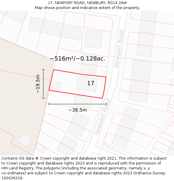 17, NEWPORT ROAD, NEWBURY, RG14 2AW: Plot and title map