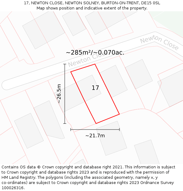 17, NEWTON CLOSE, NEWTON SOLNEY, BURTON-ON-TRENT, DE15 0SL: Plot and title map