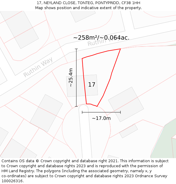 17, NEYLAND CLOSE, TONTEG, PONTYPRIDD, CF38 1HH: Plot and title map