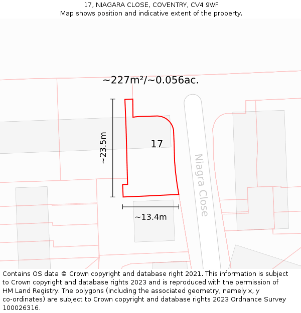 17, NIAGARA CLOSE, COVENTRY, CV4 9WF: Plot and title map