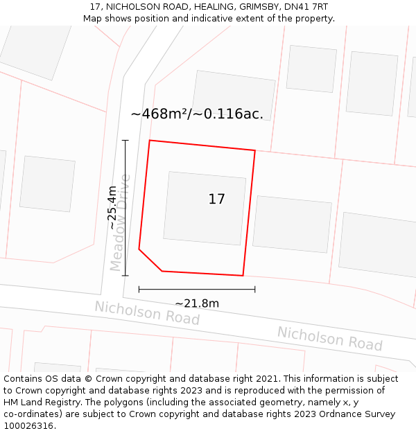 17, NICHOLSON ROAD, HEALING, GRIMSBY, DN41 7RT: Plot and title map