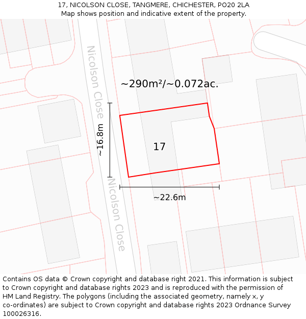 17, NICOLSON CLOSE, TANGMERE, CHICHESTER, PO20 2LA: Plot and title map