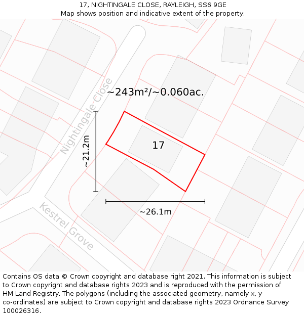 17, NIGHTINGALE CLOSE, RAYLEIGH, SS6 9GE: Plot and title map