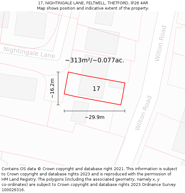 17, NIGHTINGALE LANE, FELTWELL, THETFORD, IP26 4AR: Plot and title map