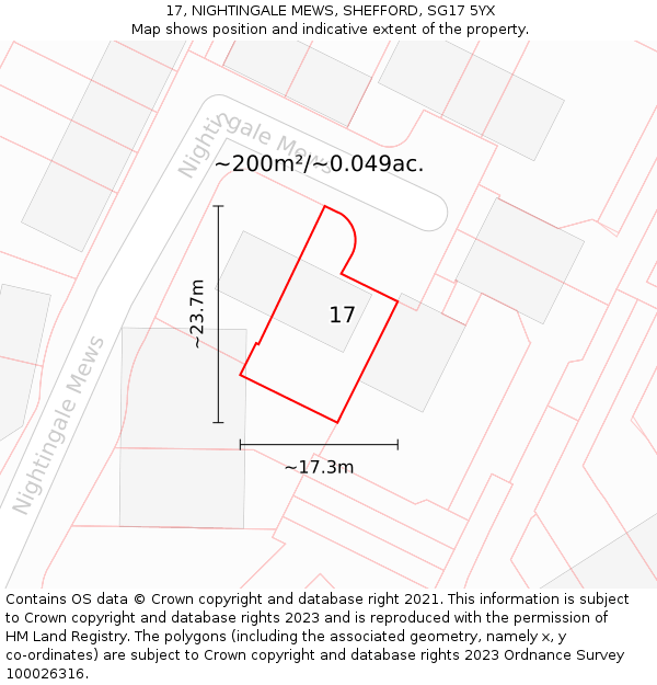 17, NIGHTINGALE MEWS, SHEFFORD, SG17 5YX: Plot and title map