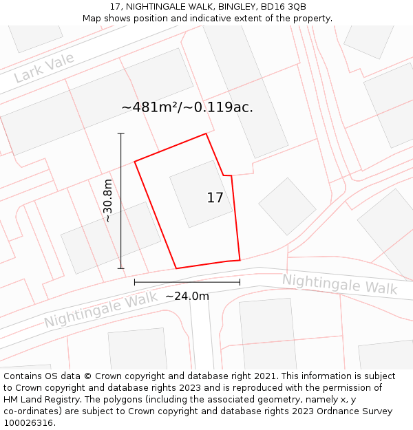 17, NIGHTINGALE WALK, BINGLEY, BD16 3QB: Plot and title map