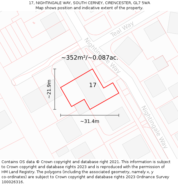 17, NIGHTINGALE WAY, SOUTH CERNEY, CIRENCESTER, GL7 5WA: Plot and title map
