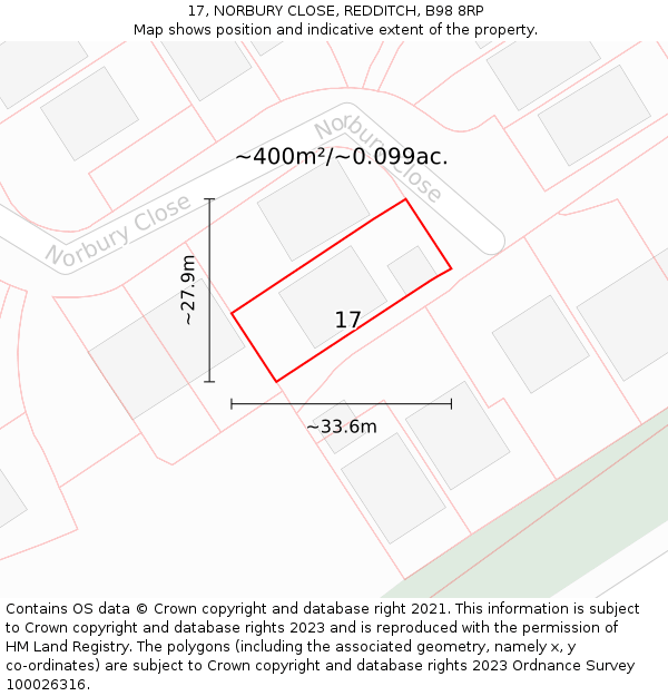 17, NORBURY CLOSE, REDDITCH, B98 8RP: Plot and title map