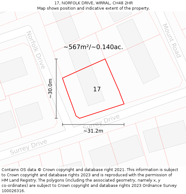 17, NORFOLK DRIVE, WIRRAL, CH48 2HR: Plot and title map