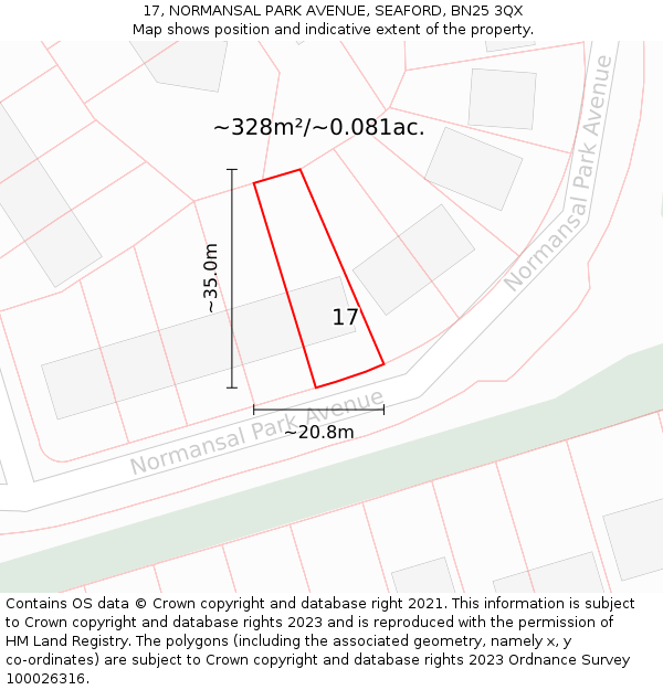 17, NORMANSAL PARK AVENUE, SEAFORD, BN25 3QX: Plot and title map