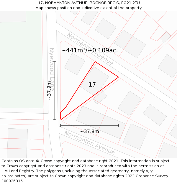 17, NORMANTON AVENUE, BOGNOR REGIS, PO21 2TU: Plot and title map