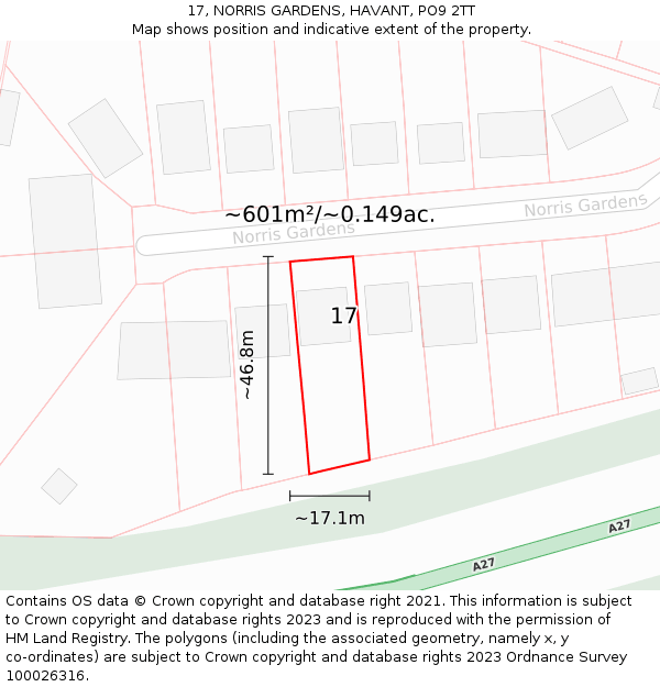 17, NORRIS GARDENS, HAVANT, PO9 2TT: Plot and title map