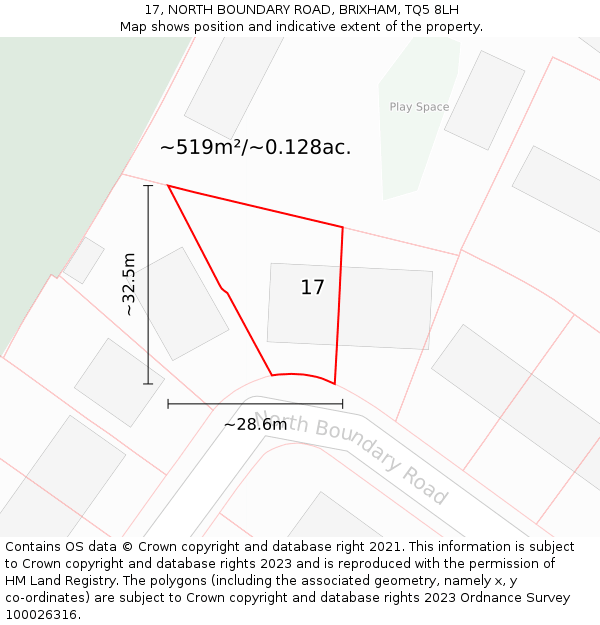 17, NORTH BOUNDARY ROAD, BRIXHAM, TQ5 8LH: Plot and title map