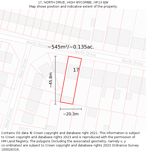 17, NORTH DRIVE, HIGH WYCOMBE, HP13 6JW: Plot and title map