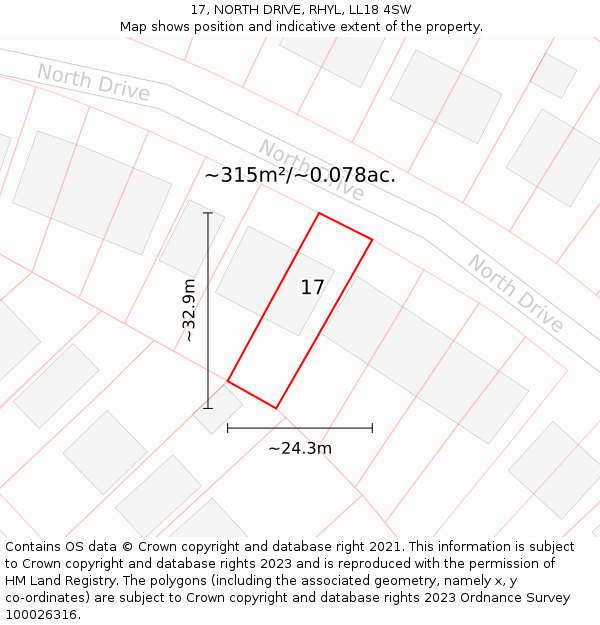 17, NORTH DRIVE, RHYL, LL18 4SW: Plot and title map