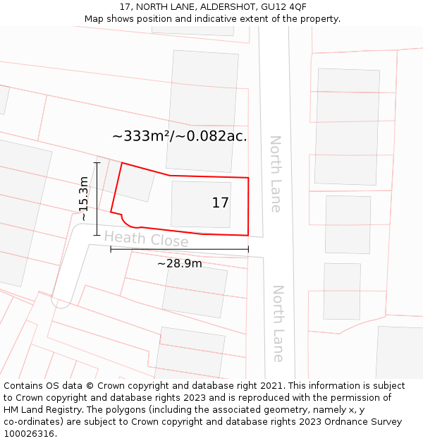 17, NORTH LANE, ALDERSHOT, GU12 4QF: Plot and title map
