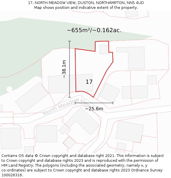 17, NORTH MEADOW VIEW, DUSTON, NORTHAMPTON, NN5 4UD: Plot and title map