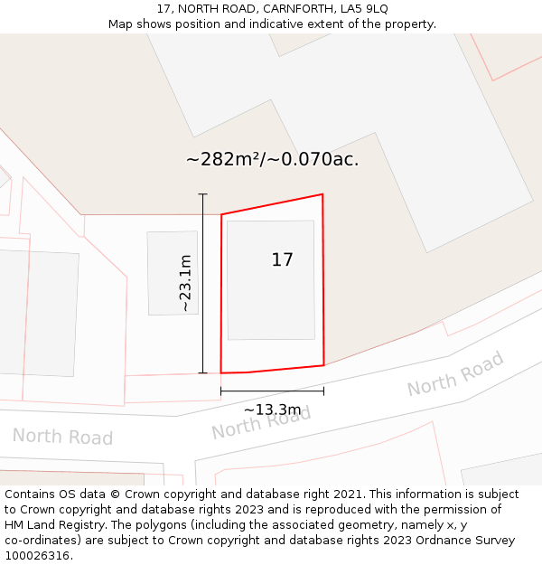 17, NORTH ROAD, CARNFORTH, LA5 9LQ: Plot and title map