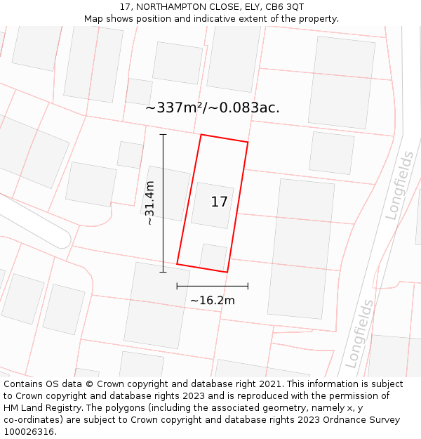 17, NORTHAMPTON CLOSE, ELY, CB6 3QT: Plot and title map