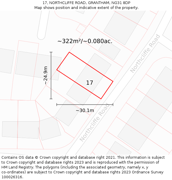 17, NORTHCLIFFE ROAD, GRANTHAM, NG31 8DP: Plot and title map