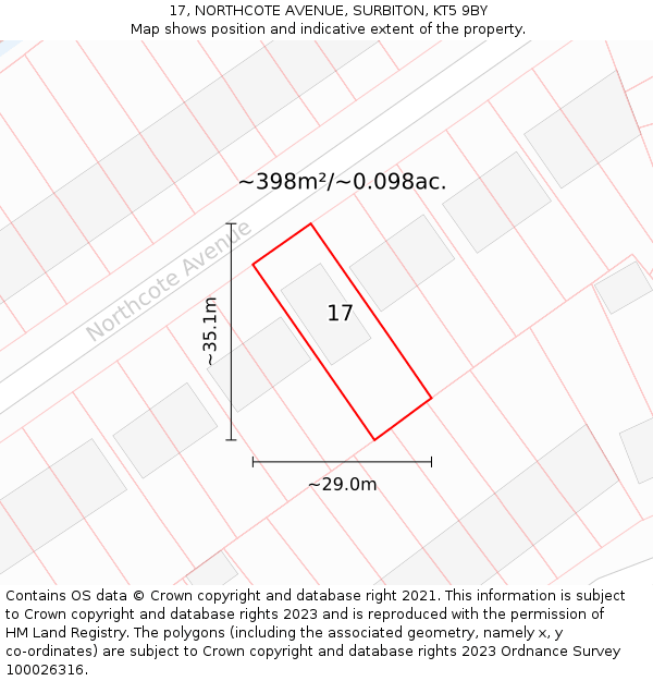 17, NORTHCOTE AVENUE, SURBITON, KT5 9BY: Plot and title map