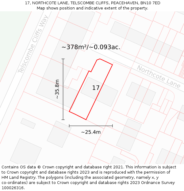 17, NORTHCOTE LANE, TELSCOMBE CLIFFS, PEACEHAVEN, BN10 7ED: Plot and title map