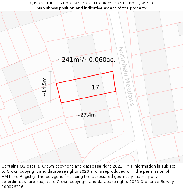 17, NORTHFIELD MEADOWS, SOUTH KIRKBY, PONTEFRACT, WF9 3TF: Plot and title map