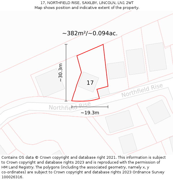 17, NORTHFIELD RISE, SAXILBY, LINCOLN, LN1 2WT: Plot and title map