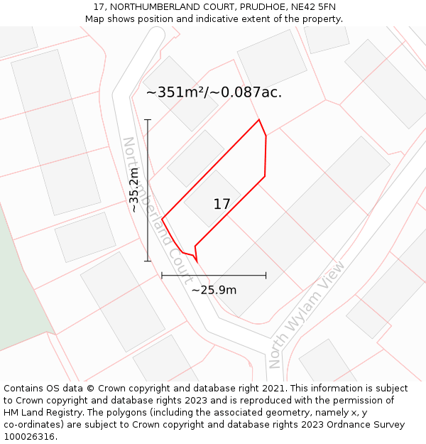 17, NORTHUMBERLAND COURT, PRUDHOE, NE42 5FN: Plot and title map