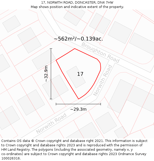 17, NORWITH ROAD, DONCASTER, DN4 7HW: Plot and title map