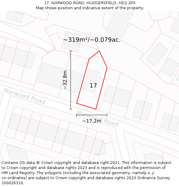 17, NORWOOD ROAD, HUDDERSFIELD, HD2 2PX: Plot and title map